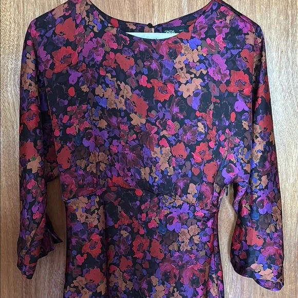 knee length dresses for ladies Zara Blue and Navy Printed Longer Length Midi Satin Bias Cut Elegant  Josh  And Nicol